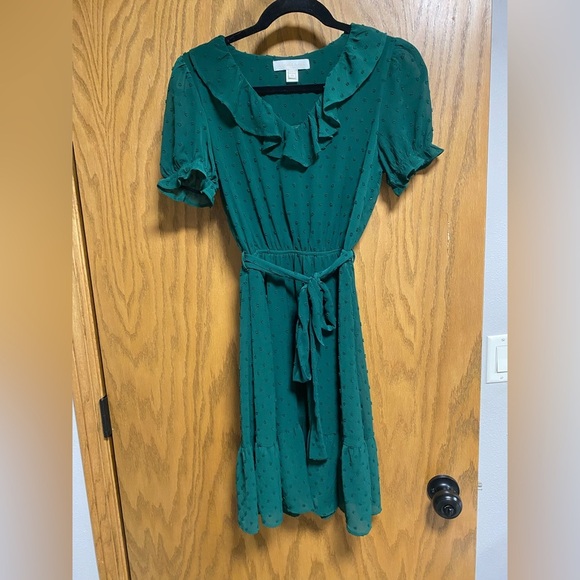 MONTEAU LA GREEN FLOUNCE LINED DRESS W/TIE WAIST  - SIZE XS - Picture 1 of 9